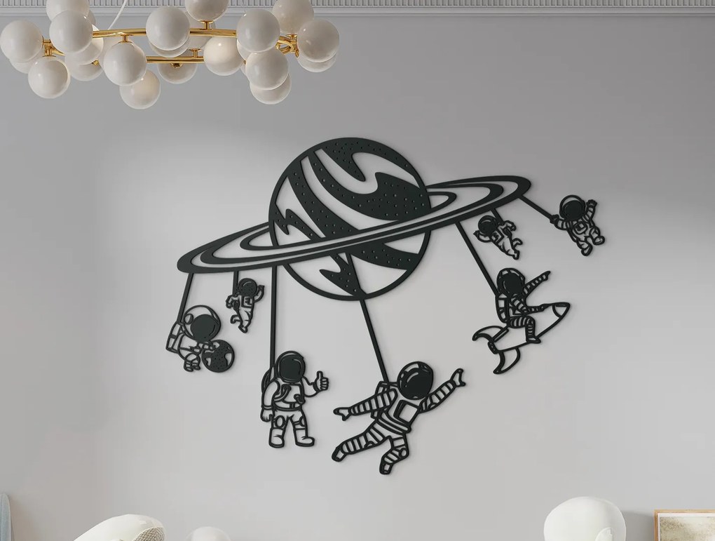 drevko Drevená nálepka Astronauti Rozmer obrazu: 34 x 44,5 cm, Farba dekorácie: Čierna