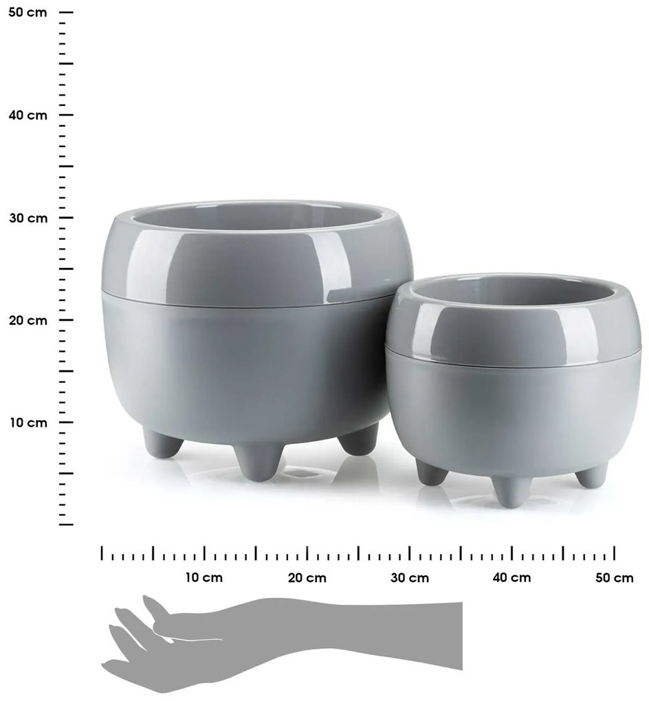 PLASTOVÝ KVETINÁČ BOTANICA SADA 2KS 30X24 CM+23X18,5 CM SIVÁ