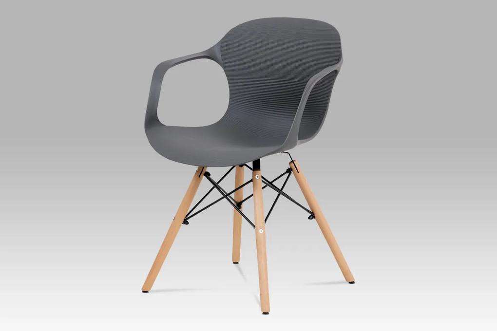 jedálenská stolička, štrukturovaný plast šedý, natural