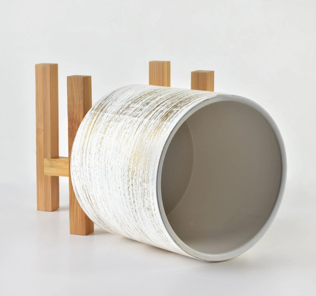 Keramický květináč na stojanu Ava bílo-zlatý