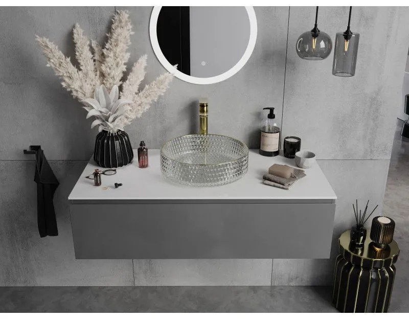 Mexen Aura, sklenené umývadlo na dosku, 39 x 39 cm, číra-zlatá, 24013905