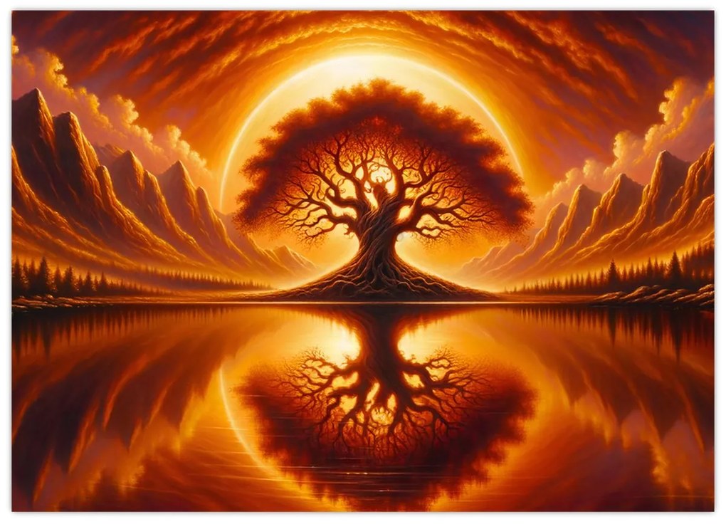 Obraz – Strom v krvavom slnku (70x50 cm)