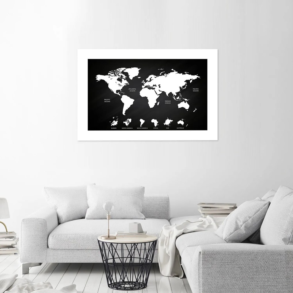 Gario Plagát Kontrastná mapa sveta a kontinentov Farba rámu: Bez rámu, Rozmery: 30 x 20 cm