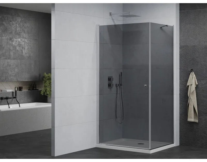 Mexen Pretoria, sprchovací kút 80 (dvere) x 90 (stena) cm, 6mm šedé sklo, chrómový profil + biela sprchová vanička, 852-080-090-01-40-4010