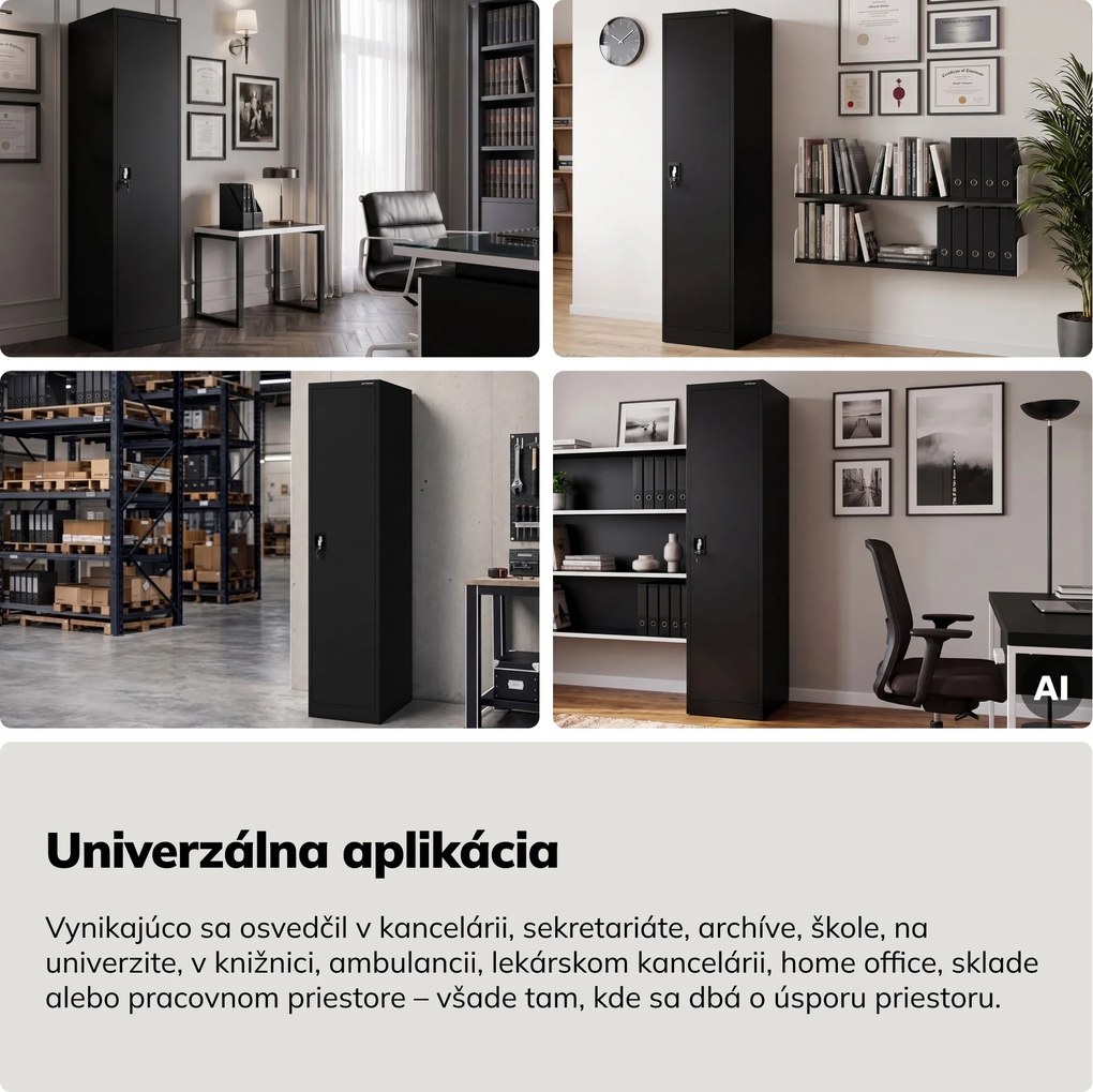 Skriňa na spisy kartotéková na kľúč čierna, 450x1850x600 mm: ALEX D600