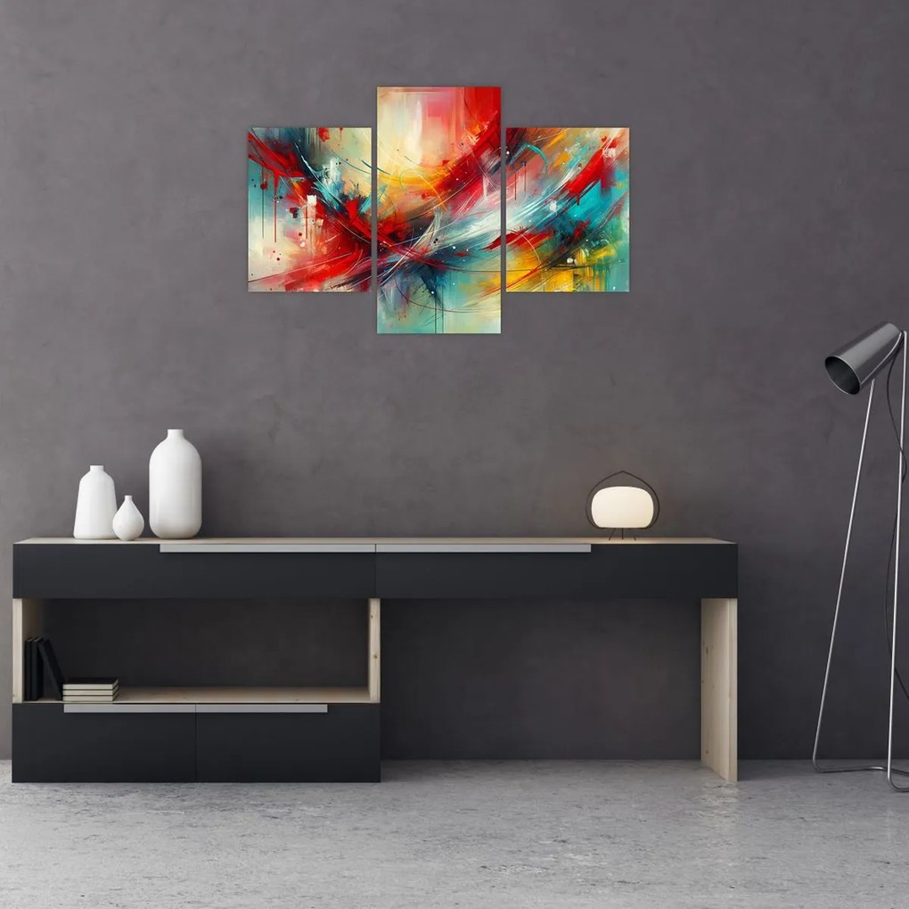 Obraz – Abstrakcia s červenou (90x60 cm)