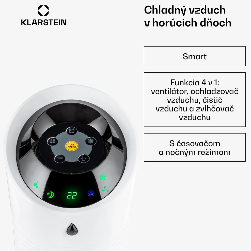 Klarstein Skyscraper Ice Smart, 4-v-1 ochladzovač vzduchu, ventilátor, 210m³/h, WiFi, diaľkové ovládanie