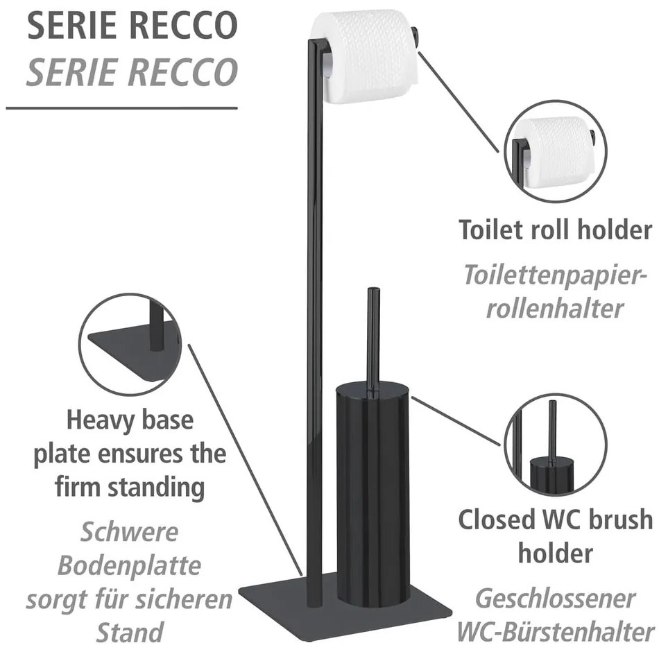 Čierny oceľový stojan na toaletný papier s kefou Recco – Wenko