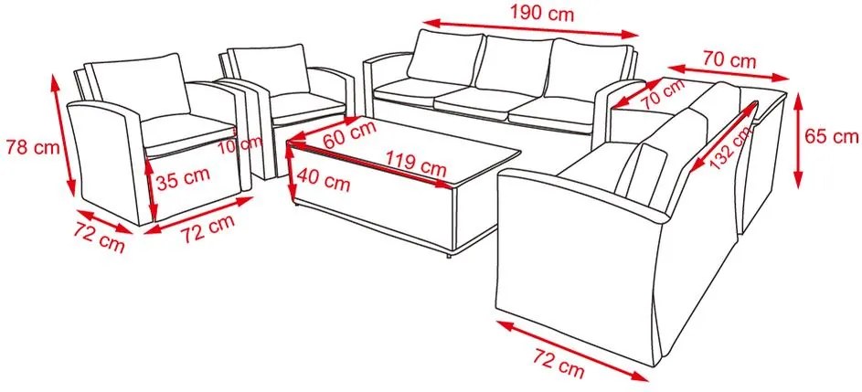 Veľká záhradná sedacia súprava s boxom na podušky AUCKLAND sivá