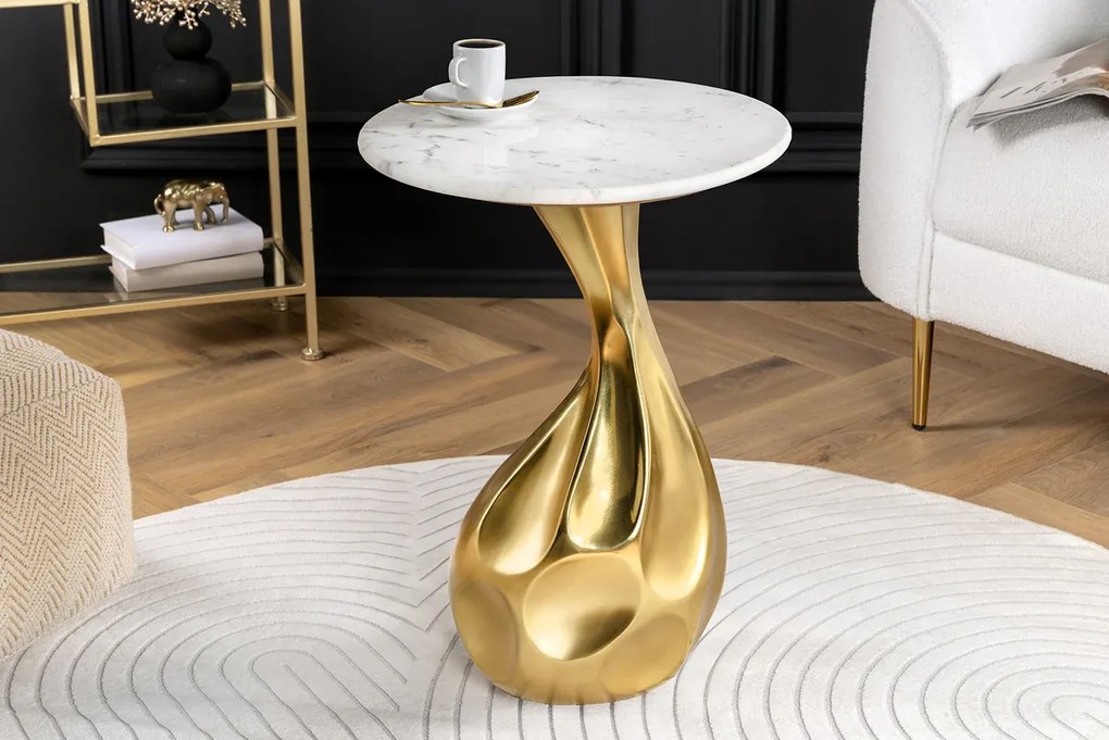 Príručný stolík TEAR 60cm zlatobiely mramor