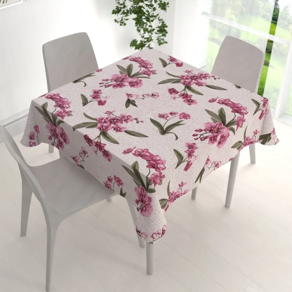 Biante Bavlnený štvorcový obrus Sandra SA-635 Ružovofialové orchidey na bielom 140x140 cm