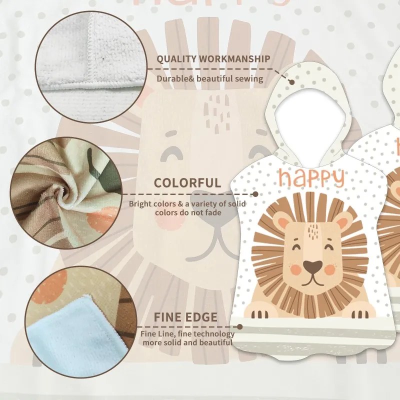 Detské pončo HAPPY LION biele 60 x 60 cm