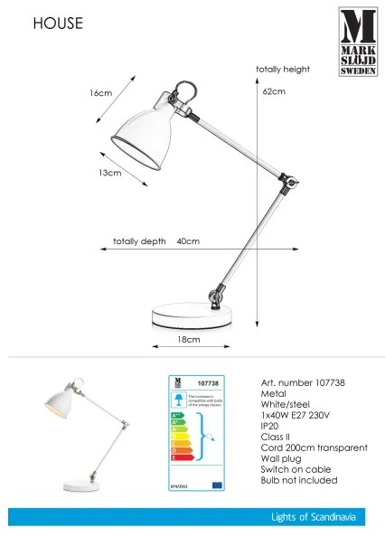 Markslöjd 107738 - Stolná lampa HOUSE 1xE27/40W/230V