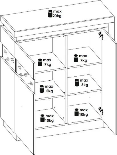 Skrinka s presklením Lyon, biely lesk, s osvetlením, ľavá