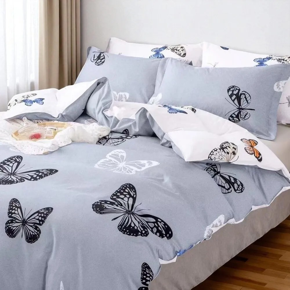 Obliečky GALENA GREY BUTTERFLIES 7-dielna sada 140x200 cm