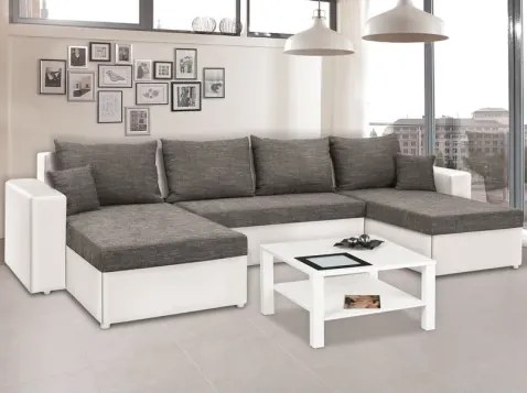 Sedacia súprava Rumba, tvar U, biela ekokoža/melírová tkanina%