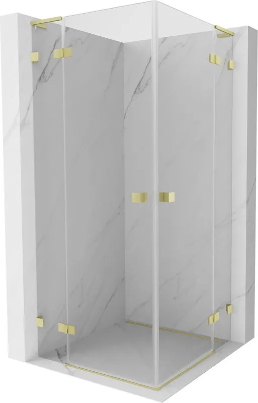 Mexen Lunar, L Duo výklopný sprchový kút 85 x 85 cm, 8mm číre sklo, zlatý matný profil, 834L-085L-085P-55-00