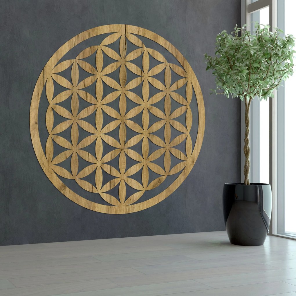 Elegantná vyrezávaná drevená mandala na stenu - FLORUM: HDF - Javor 20 cm 4495-96546 HDF0166
