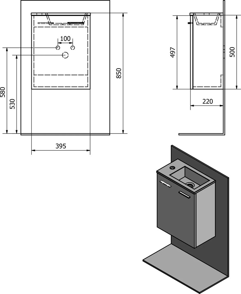 Aqualine Aqualine, ZOJA skrinka s keramickým umývadlom 40x22 cm, biela, 51049A-02