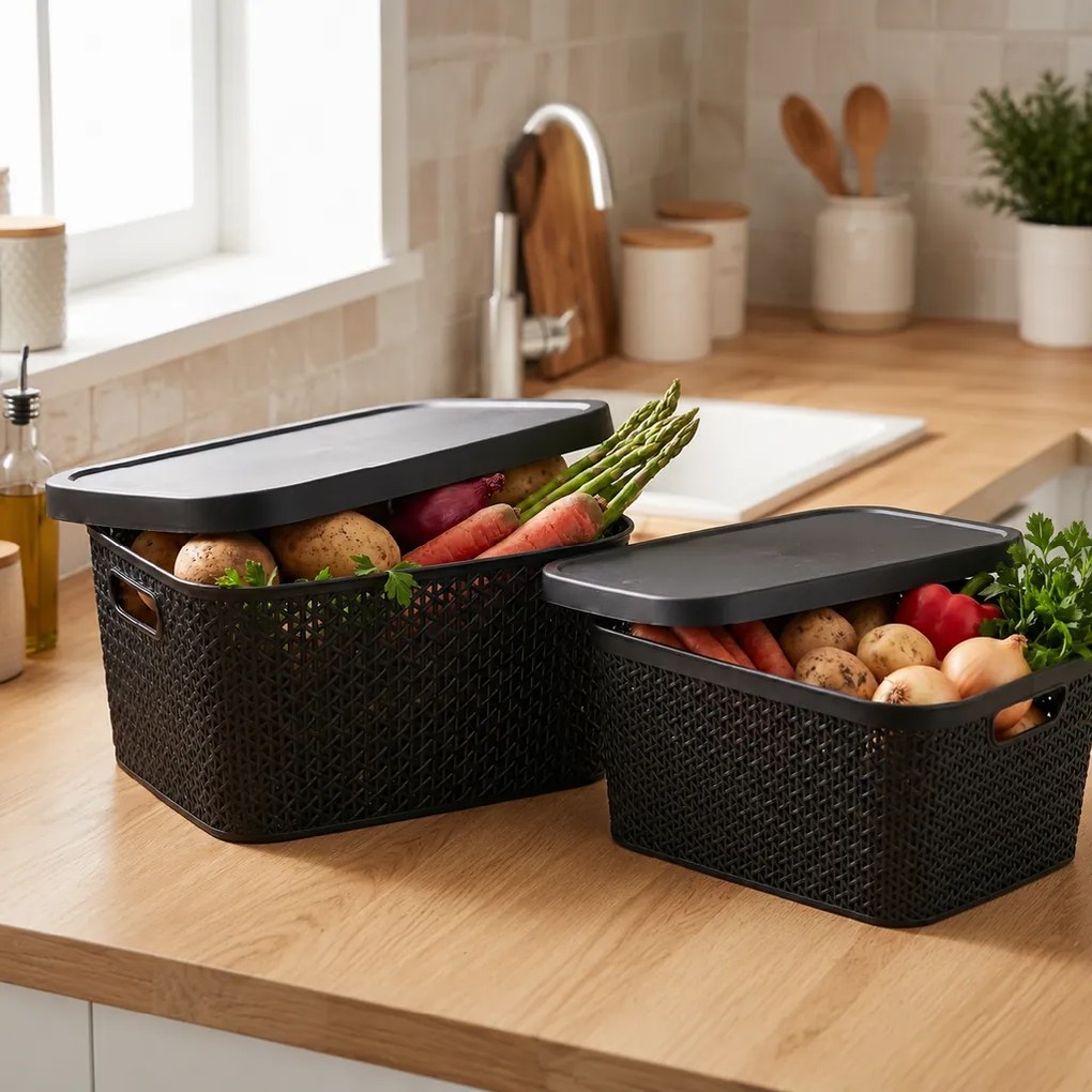 Multifunkčný kôš s vekom, úložný box s vekom 5,5l ALTOM - čierny
