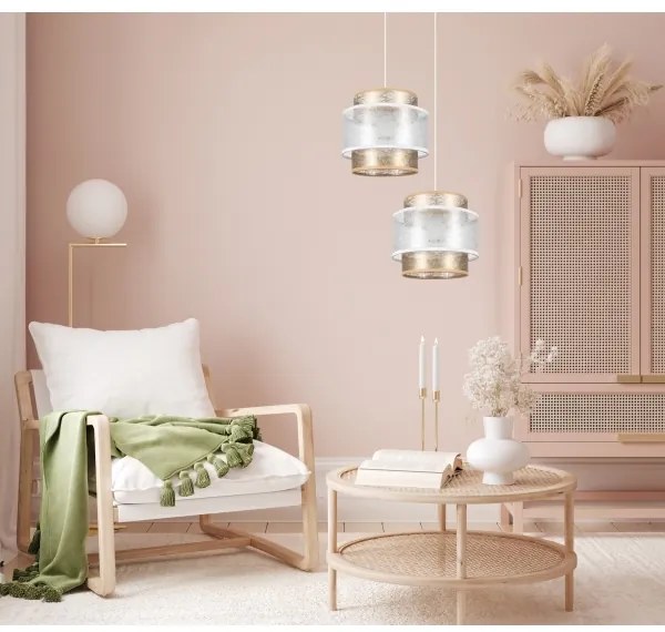 Luster na lanku GABI 2xE27/60W/230V zlatá/biela pr. 30 cm