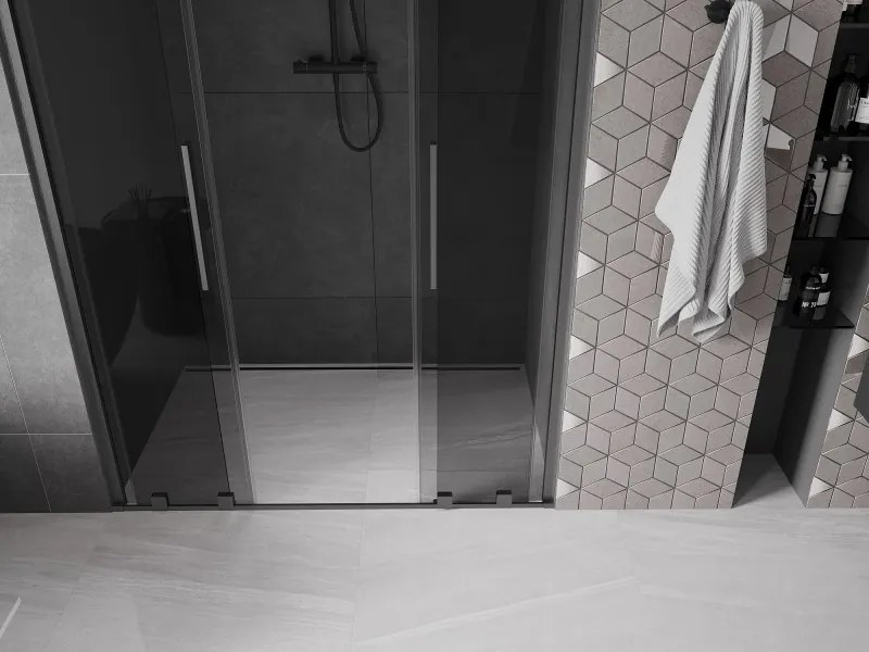 Mexen Velar Duo, posuvné sprchové dvere do otvoru 140 cm, 8mm šedé sklo, grafit brúsený, 871-140-000-42-66