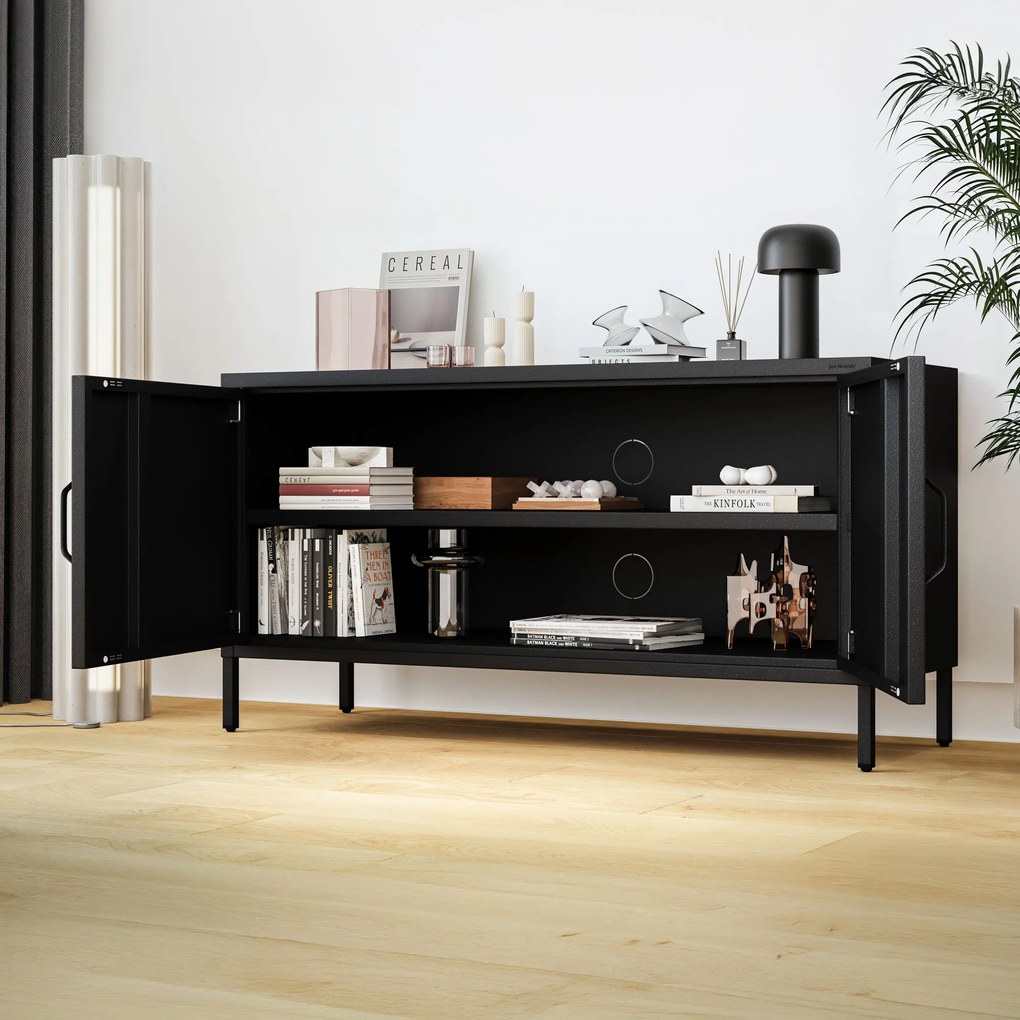 TV skrinka kovová na nožičkách čierna, 1150x595x400 mm: ROSA Modern