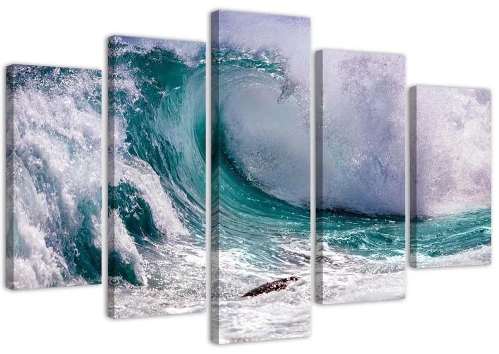 Obraz na plátně pětidílný Přírodní vlny moře - 200x100 cm
