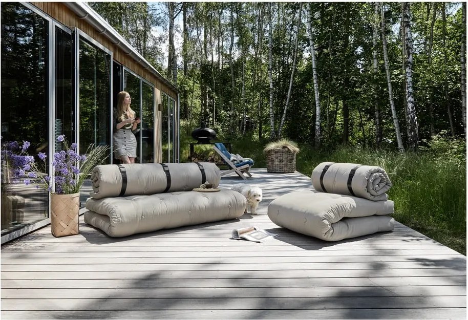 Béžové rozkladacie kreslo vhodné do exteriéru Karup Design Design OUT™ Buckle Up Beige