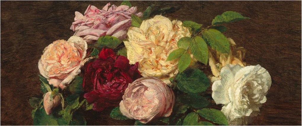 Obraz - Henri Fantin-Latour, Roses de Nice on a Table, reprodukcia (120x50 cm)