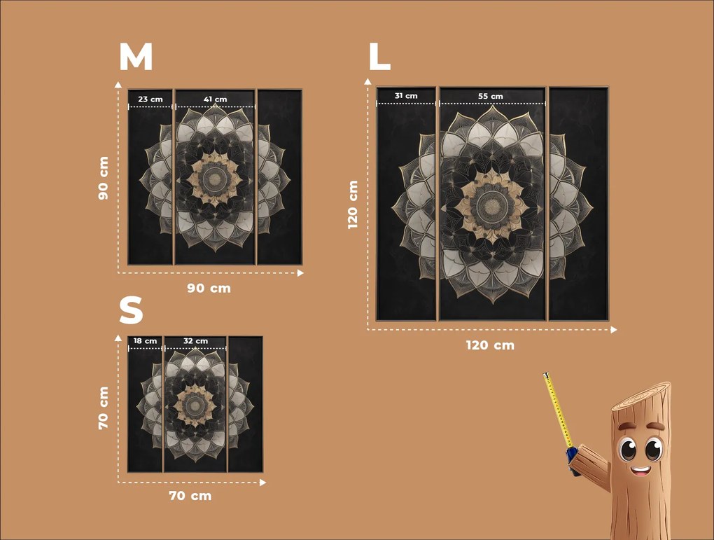 drevko | Trojdielna mandala Energia stredu 70 x 70 cm