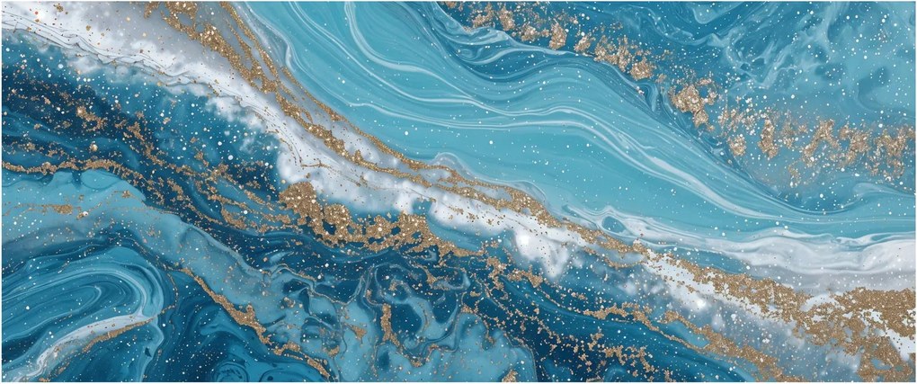 Obraz - Bledomodrý mramor so zlatom I. (120x50 cm)
