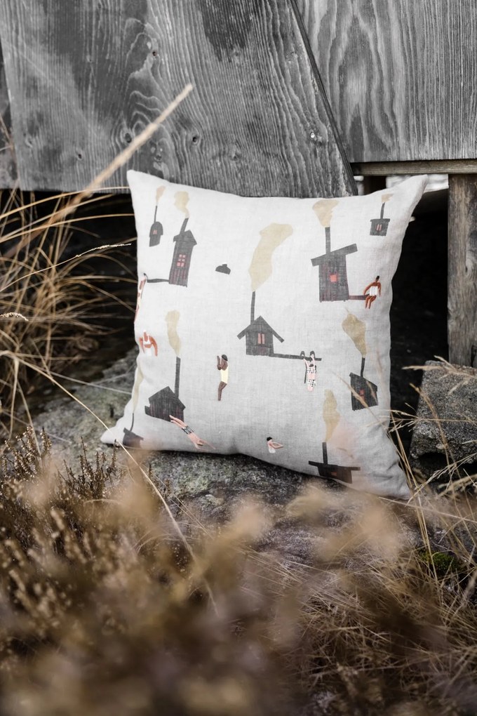 Fine Little Day Ľanový poťah na vankúš Sauna Embroidered 45 × 45 cm