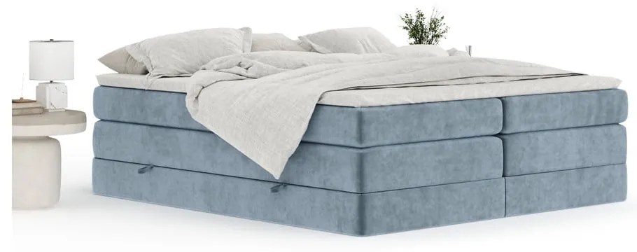 Modrá boxspring posteľ s úložným priestorom/bez čela 200x200 cm Juniper – Maison de Rêve