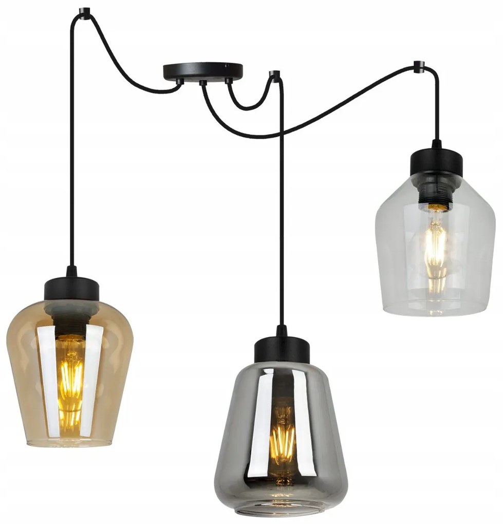 Závesné svietidlo Rijeka Spider 3, 3x sklenené tienidlo (mix 3 farieb)