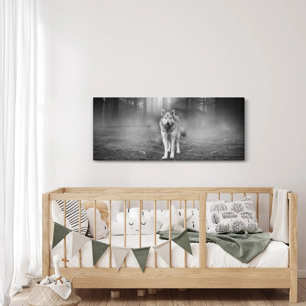 Obraz - Strážca lesa, čiernobiely (120x50 cm)