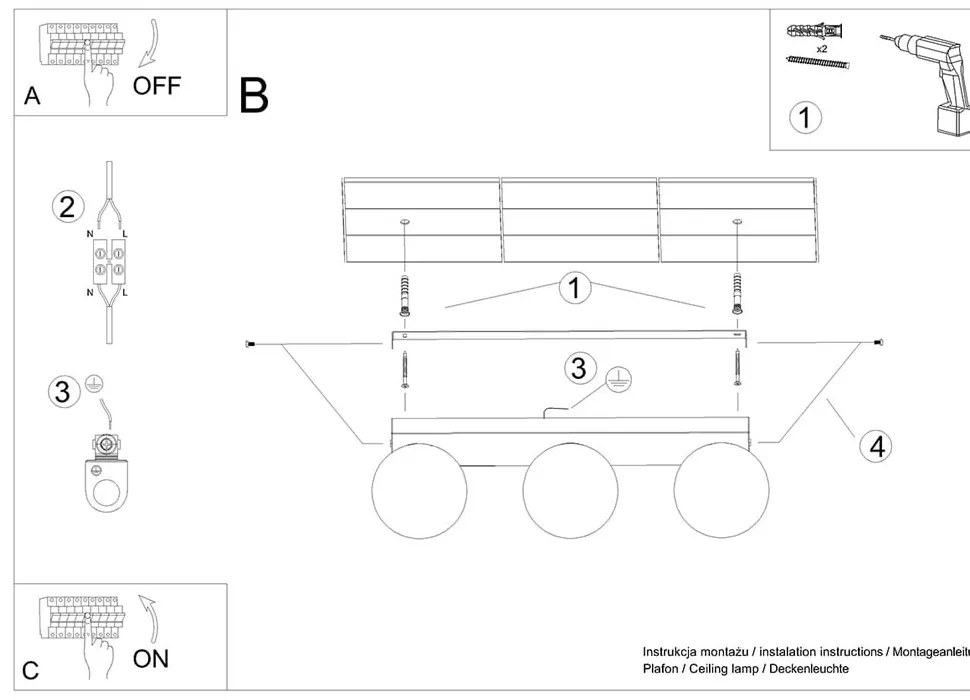 Čierne stropné svietidlo so skleneným tienidlom ø 12 cm Umerta – Sollux