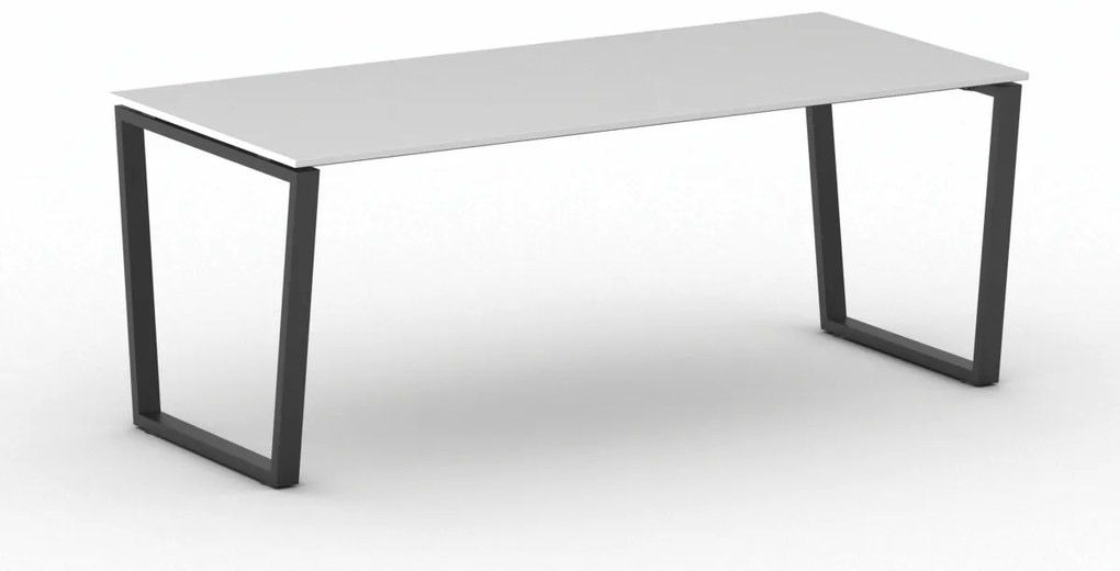 Kancelársky stôl PRIMO IMPRESS, 200x90 cm, čierna podnož, biela