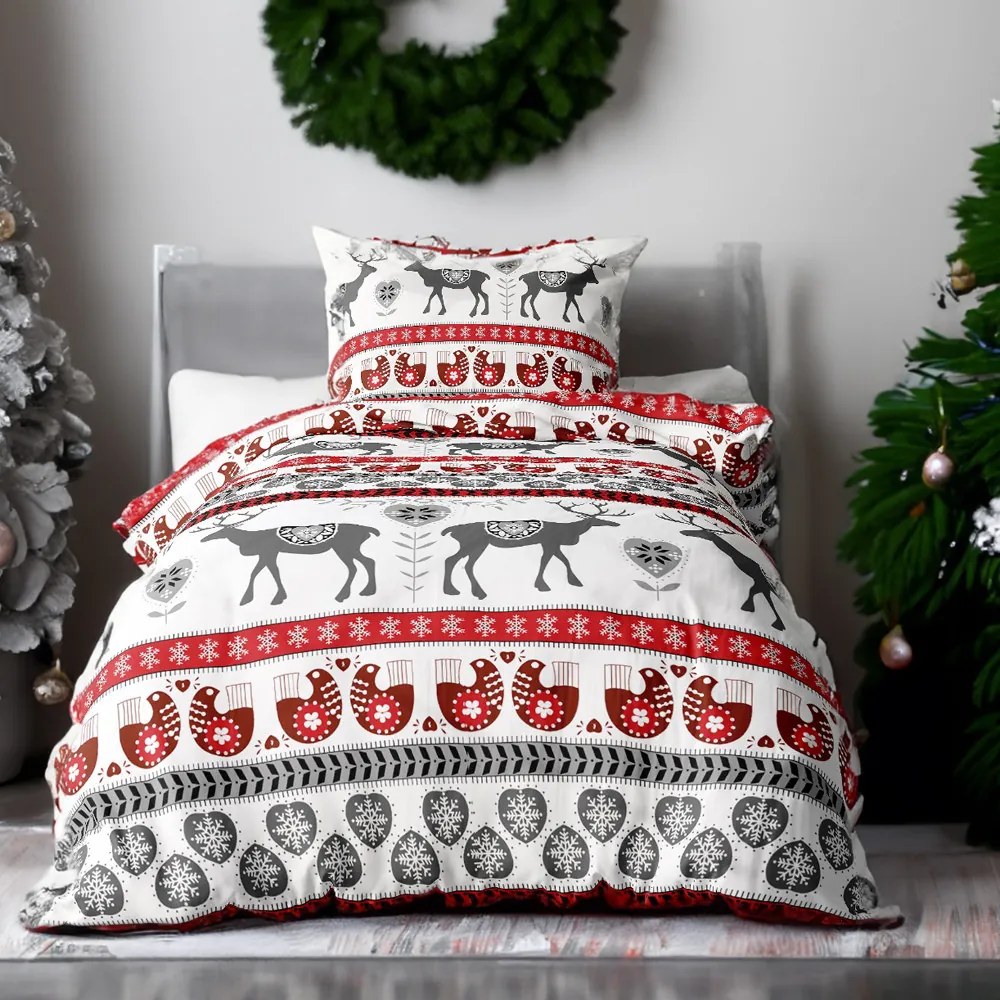 Flanelové DELUXE obliečky Homa CHRISTMAS GREY REINDEER 140x200 cm