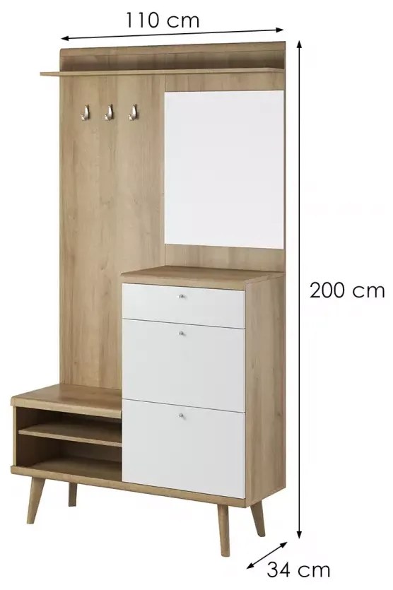 Predsieňová stena Primo 110 cm dub Riviéra/biela