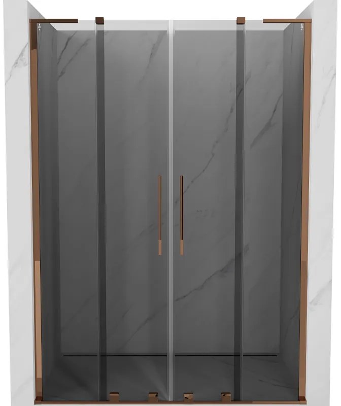 Mexen Velar L Duo, posuvné sprchové dvere do otvoru 140 cm, 8mm šedé sklo, ružové zlato, 871-140-003-42-60
