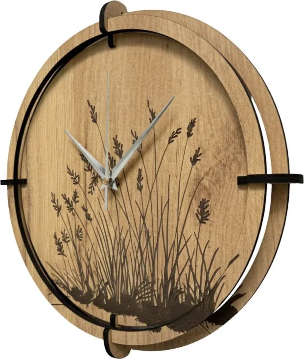 Drevené nástenné hodiny s prírodným motívom Dizajnová dekorácia | SENTOP HDF0587-GOLD-OAK