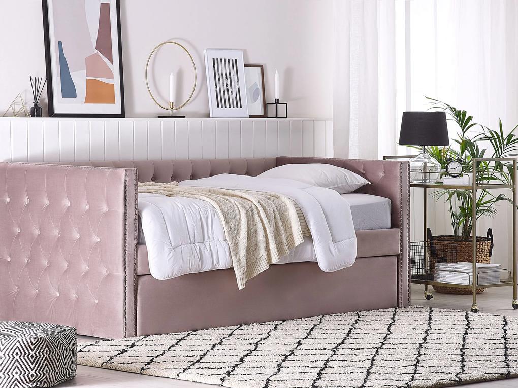 Výsuvná posteľ v ružovom zamate 90 x 200 cm GASSIN Beliani