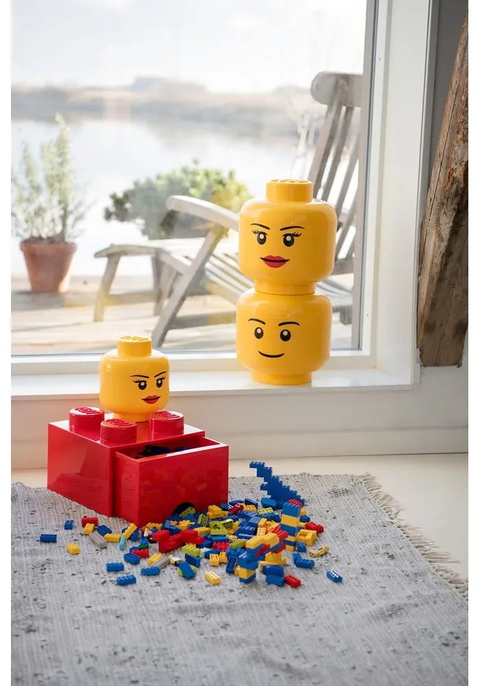 Žltý úložný box v tvare hlavy LEGO® Silly, ⌀ 16,3 cm