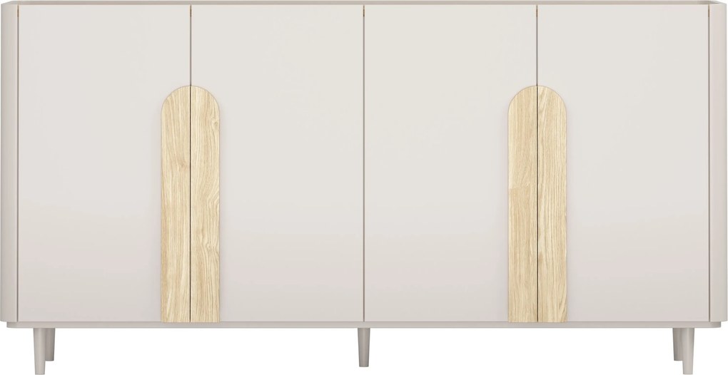 Komoda Amilio 200 cm štvordverová na nožičkách - kašmír / olejovaný dub / úchyty svetlý dub