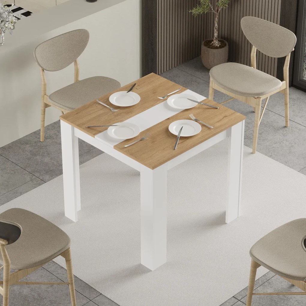 Štvorcový jedálenský stôl Houseland Future 01 biely/dub Castello