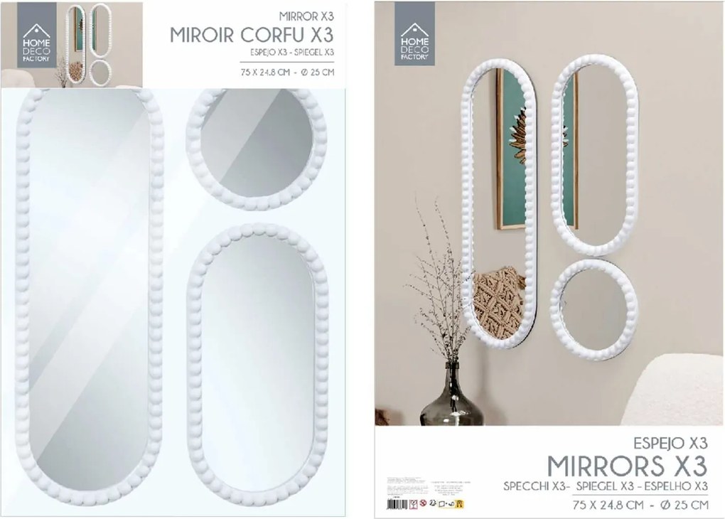 Zrkadlo Pebble, biele, sada 3ks