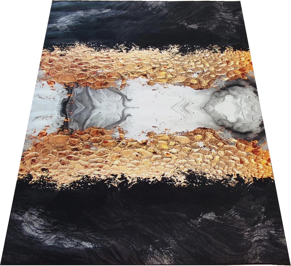 DY Čierno-zlatý koberec s mramorovým vzorom Black N 13 Rozmer: 80x150 cm