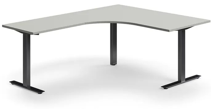 Kancelársky stôl QBUS, rohový, 1600x2000 mm, T-rám, čierny rám, svetlošedá