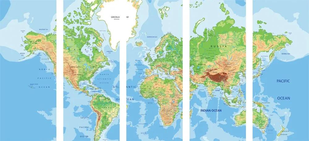 5-dielny obraz geografická mapa sveta